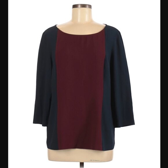 Tommy Hilfiger Blouse L Sleeve Elbow Length Color Block Office Career Modest - Picture 1 of 10